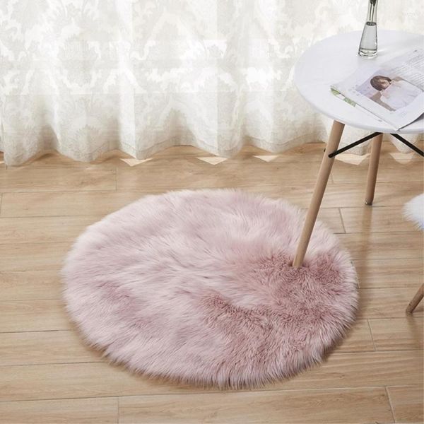 Tapis JU luxe rond rose en peau de mouton tapis poilu Faux tapis coussin de siège fourrure plaine moelleux doux tapis Tapetes 30-140cm