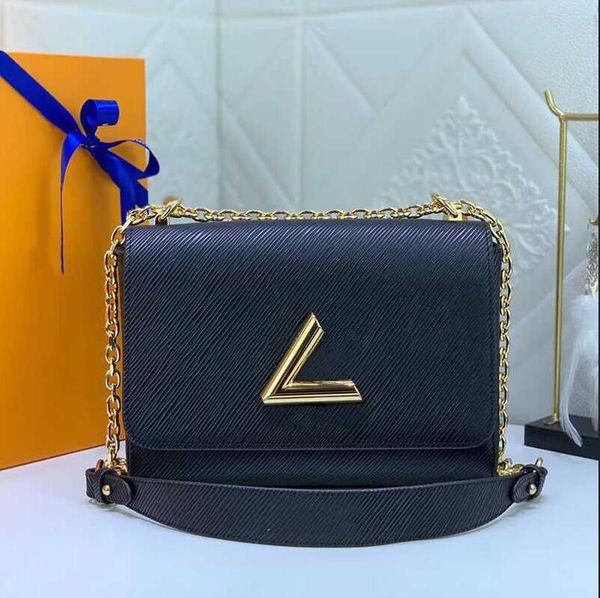 HH Twist Denim Epi Couro Designer Bolsa Mulheres Bolsas De Ombro V Lock Flap Chain Bolsas Mulher Crossbody Lady Pochette Tote Tamanho Médio Bolsas Pretas M59405