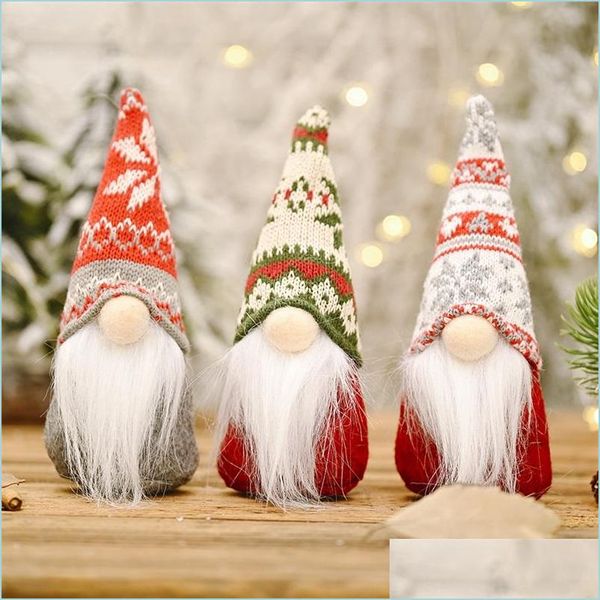 FEVERAÇÃO DE FEVERAÇÃO Snowflake chapéu de malha sem rosto bonecas Decorações de festa Janela de Natal Mesa de Natal Redonda Nariz Gnomos Santa Elf Toy Dhxb0