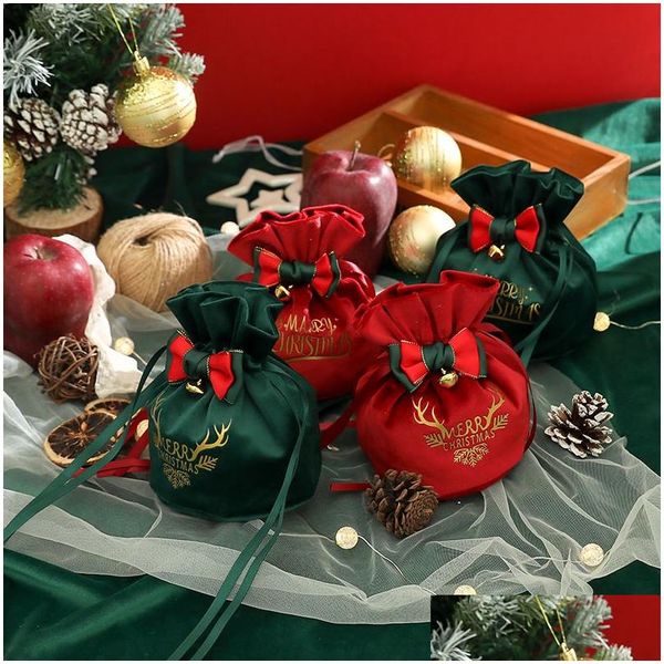 Decorazioni natalizie Borsa regalo per decorazioni natalizie Design creativo Mela rossa verde Scatola di caramelle Conservazione Flanella Decorazioni con cordoncino per Dhhui