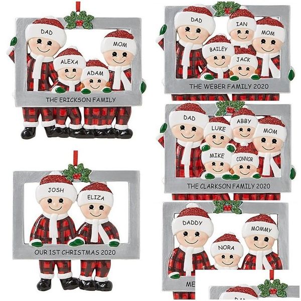 Decorações de Natal Resina Decorações de Natal Cute Família Ornamento Vermelho Papai Noel Red Penio Pingente DIY Nome Po Po Poço de Xmas Orn Dhzl8