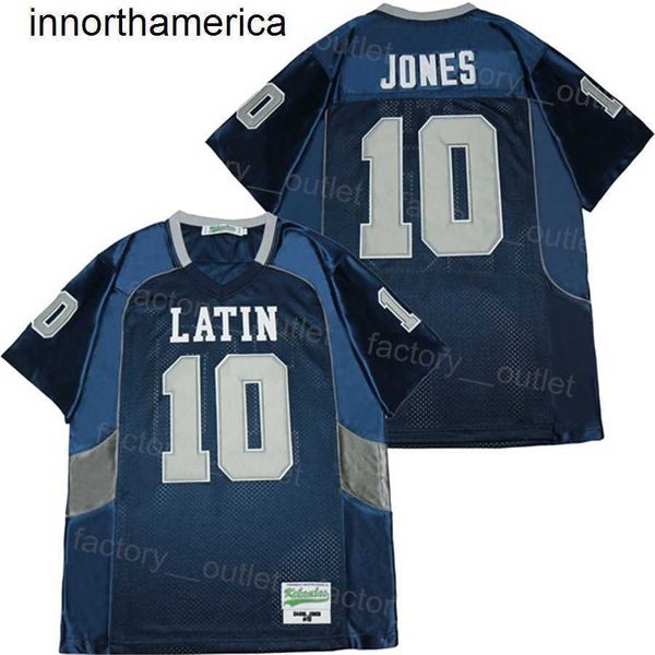 Maglia da calcio da uomo High School Charlotte Latin 10 Daniel Jones Maglia Moive College Tutte cucite traspiranti per gli appassionati di sport Squadra hip hop Blu navy Taglia S-XXXL