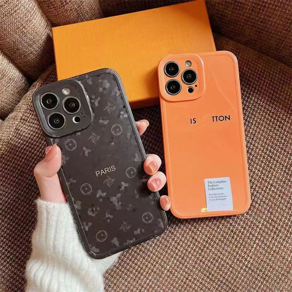 Luxo Brown Flowers Designer Casos de telefone para iPhone 14 Pro Max Plus 13 12 11 XR XS 8p Fashion V Letter Caso laranja capa à prova de choque