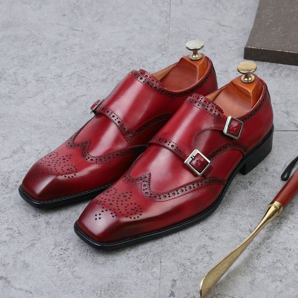 Newset Brogue Shoes Men Fashion ручная ручная работа Goodyear Monk Strap The Wedding Frest Shouse Gentlemen свадебные туфли обувь размером 38-44