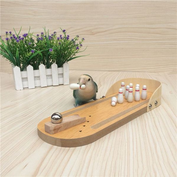 Outros pássaros suprimentos de pássaros Parrot Bird Bird Wooden Mini Desktop Bowling Toy Tooket Intelligence Training Game for Finch Budgie 221122