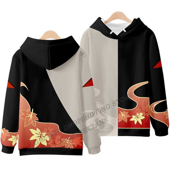 Капюшон кленовый лист 3d все-за печать Genshin Impact Hoodie Men Fashion Cover Kids Hip Hop Boy Sweat Y2211