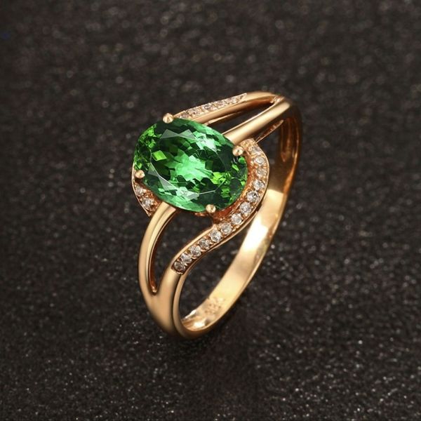 Anelli a fascia con tormalina verde imitazione in oro rosa 18 carati Anello con diamante imitazione Ragazza classica da uomo in acciaio al titanio designer per donne regali di lusso donna ragazza gioielli