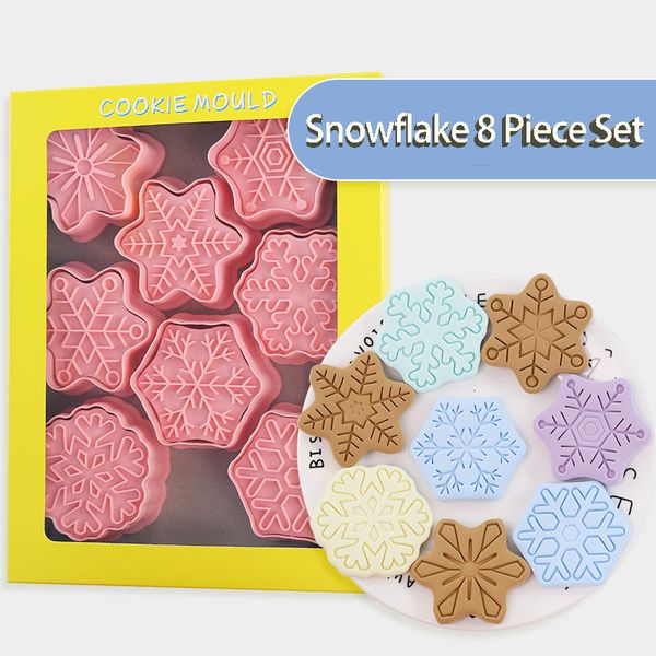 Moldes de cozimento 8pcs/conjunto Snowflake Forma BOYCIDADORES 3D BISCUITO BISCUITO MOLENTE BOLODENTO DE MOLHO DO MOLHO DO MOLE