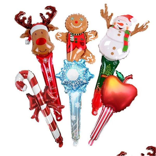 Decorações de Natal Supplência de Decoração de Natal 24 polegadas Balão Balloon Stick Crekes Candy Elk Gingerbread Snowned Snowded Dhney