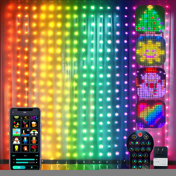 Noel Süslemeleri Akıllı Uygulama Kontrolü RGB Perde Işıkları Navidad LED String Peri Garland Pencere Yatak Odası Dekorasyonu Açık 221122