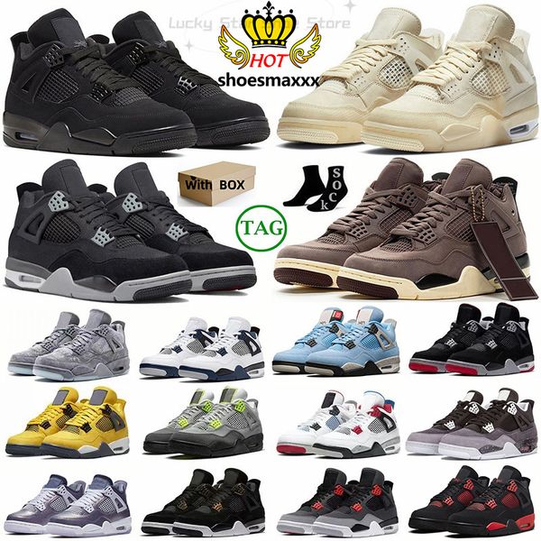 Con scatola Scarpe da basket JUMPMAN 4 Donna Uomo Scarpe da ginnastica Blu Rosso Thunder 4s Tela Bianca Oreo Sail Craft Black Cat Fire Red Scarpe da ginnastica sportive University Pink