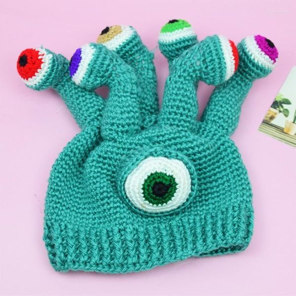 Berretti Berretto con occhi grandi Berretto all'uncinetto verde Cappello lavorato a maglia Skulli Pografia Simpatici cappelli da festa divertenti Po Stand Puntelli