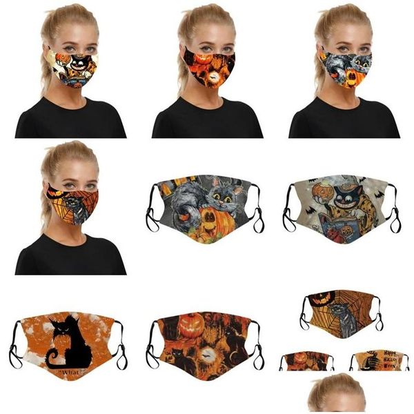 Designer-Masken Kürbisse Katzen Happy Halloween Gesichtsmaske Mascarilla Polyester Tuch Baumwolle innen Mascherine kann Filterstück Reus Dhmbu einsetzen