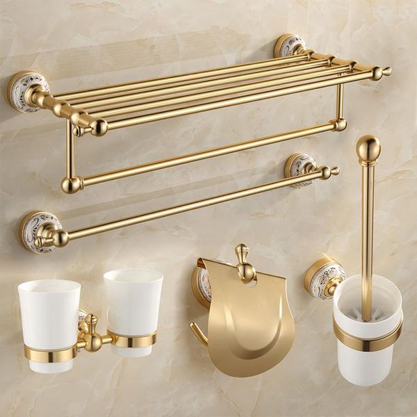 Set di accessori da bagno Accessori da bagno Portasciugamani in alluminio dorato Appendiabiti Appendiabiti Mensola ad angolo Ganci per accappatoio Anello Hardware