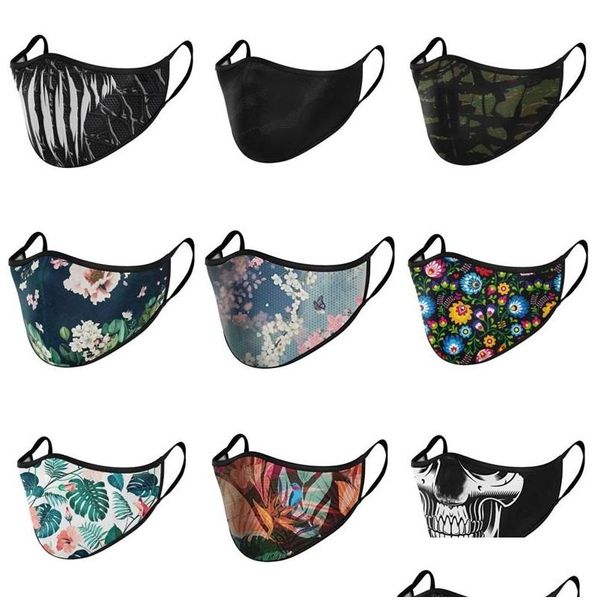 Maschere di design Uccelli di fiori Mascherine Skl Protezione antipolvere per piante Nero Maschera per il viso personalizzata Respiratore riutilizzabile Lavabile Fashion Adt Kids 4 Dhxxs