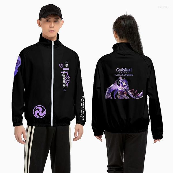 Herrenjacken Anime Genshin Impact Raiden Shogun Baal 3D-Druck Herren Harajuku Strickjacke Stehkragen Reißverschluss Baseballjacke Oberbekleidung