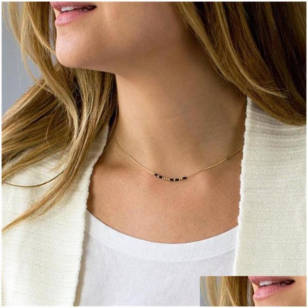 Collares pendientes Collar de código Morse con cuentas de tarjeta en Silk Mes Collares de amistad Regalos inspiradores para mujeres Entrega de gota J Dhg0K