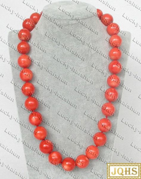 Ketten SELTENE 53 cm NATÜRLICHE 16 MM RUNDE ROSA ORANGE KORALLE HALSKETTE 925 Silber Verschluss C375 Schmuck 2022 Perlen