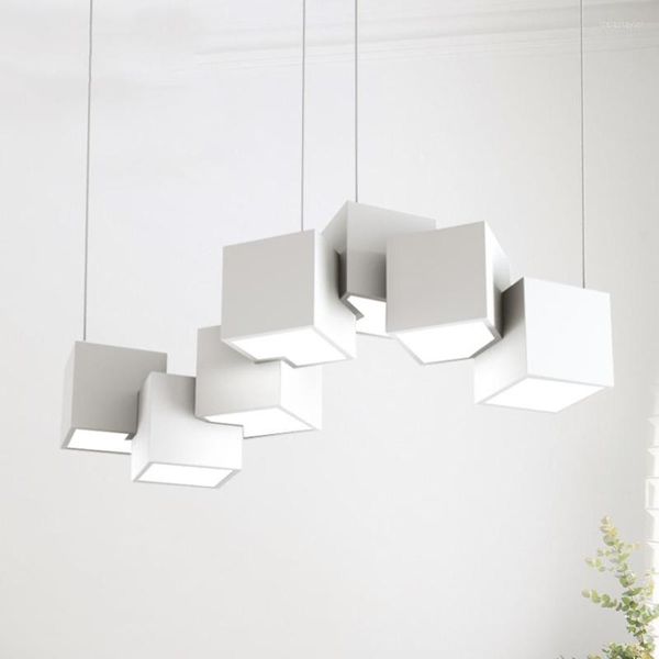 Lampes suspendues personnalité nordique LED Design noir/blanc Long Cube lumières salon moderne suspension lampe chambre Bar luminaires