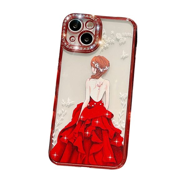 Prinzessin Kleider Strass Mobiltelefonhüllen Rückdecke Apfel Diamond-verkrustete Stoßdichtschutz Soft Cover für iPhone 14 13 Pro Max plus 12 11 Nicht-Schlupf-Einzelhandel