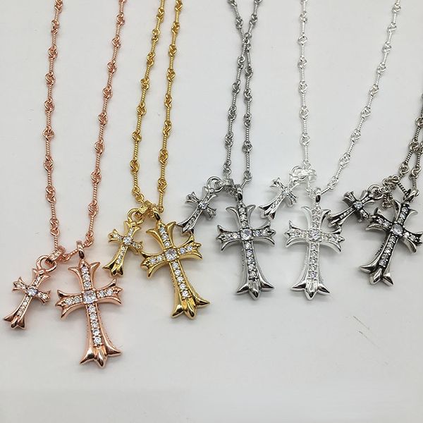 Colares de pingentes de moda crucifix Diâmante Colar retrô para homens e mulheres