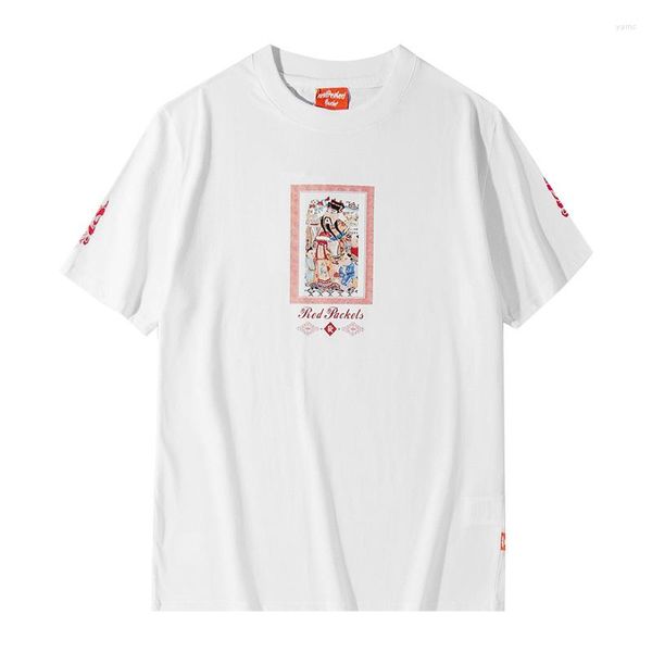 Camisetas masculinas tridicionais deus chinês de riqueza letra de letra impressa de camiseta de verão algodão curto camiseta de streetwear streetwear estilo vintage