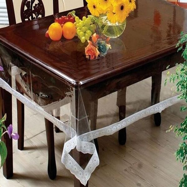 Tovaglia Vetro morbido Quadrato Trasparente PVC Plastica Tela cerata Copertura per il tè Panno impermeabile Decorazioni per matrimoni natalizi 221122