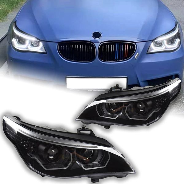 BMW E60 Kafa Işıkları için Otomatik LED Farlar 20 03-20 10 523I 530I Melek Göz LED Far Drl Hid Bi Xenon