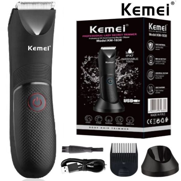 KEMEI lav￡vel aparador de cabelos para homens para homens homens ￠ prova d'￡gua Clipper pubiana de armaduras pubianas de ￡gua de ￡gua molhada Hygiene Razor KM-1838