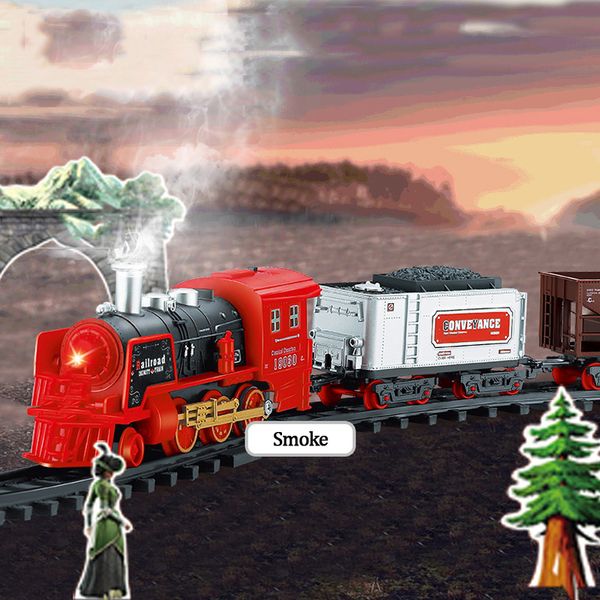 RC elétrico rc track smoke trem brinquedo retro rc with Railway LED Light for Children Model Set Girl Boys Presente 221122