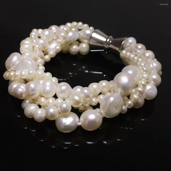 Pulseiras de link Bracelete de pérolas de água doce natural 5strings GRANCO DE MAGNET para jóias de moda feminina