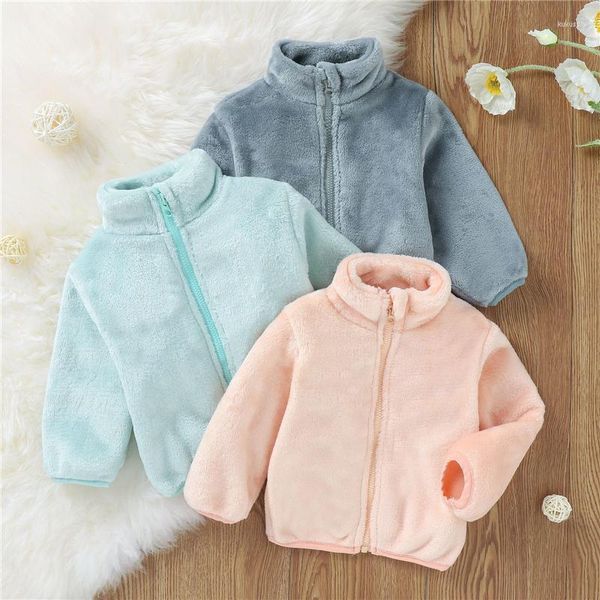 Jacken Winter Warm Baby Mädchen Jungen Fuzzy Mantel Stehkragen Jacke Reißverschluss Kleidung