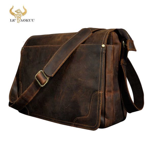 Saco de designer de couro de cavalo louco homens moda casual portátil fim de semana um ombro design mensageiro crossbody saco de livro escolar 2088