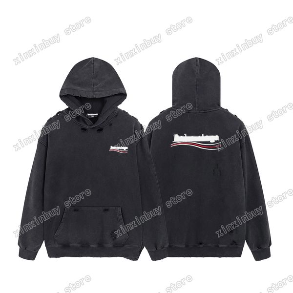 xinxinbuy Herren Designer Hoodie Sweatshirt Destroyed Paris Sea Wave Brief Stickerei Loch Damen Schwarz Braun Weiß Übergröße XS-L