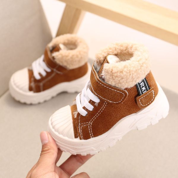 Botas crianças meninos de inverno curto quente e sapatos de algodão de veludo espetados meninas de neve à prova d'água, baby Botas 221121