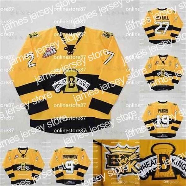 Хоккей в колледже носит NIK1 Custom Brandon Wheat Wheat Kings #9 Ivan Provorov #19 Nolan Patrick #27 Ron Hextall Желтая хоккей