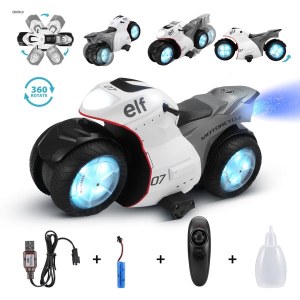 Auto elettrica RC EBORUI Motocicletta RC ad alta velocità 2WD 2 4Ghz 360 Azione rotante Deriva rotante Telecomando Moto acrobatica per bambini Giocattolo Regalo 221122