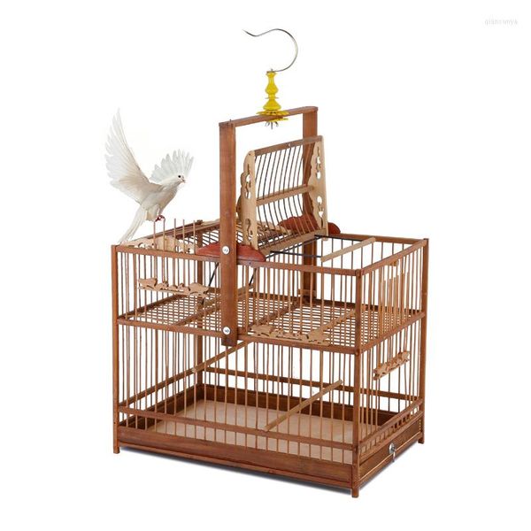 Altre Forniture per Uccelli 38X25X30CM Viola Bamboo Beat Cage Step Per Tordo Ricama Eye Sparrow Trap Meccanismo Gabbie Fatte a Mano