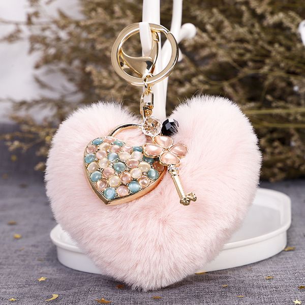 S3348 Portachiavi a forma di cuore in peluche per donna Portachiavi con ciondolo a forma di borsa in ecopelliccia Portachiavi con ciondolo a forma di occhio di gatto