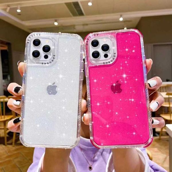 Per Iphone Phone Case Back Cover Hybrid Armor Glitter Clear Rugged Sparkle Trasparente 12 Mini 11 Pro Max Xr Xs 6S 8 Plus