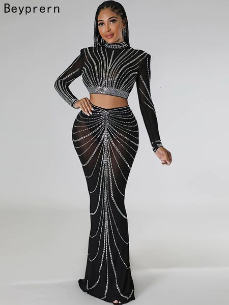 Vestido de duas peças BeyPRERN LIVENDANTE PELA CRUPTA DE CRISTAL DE MASH E MAXI SAIR Conjunto de duas peças Diamantes de luxo Party Festa de Natal 221122