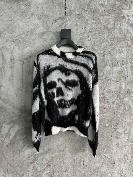 Mens Sweaters Tasarımcı Sweaters Erkekler Giyim Örgü Gömlek Kazanç Kaşmir Kaşmir Uzun İnce Fit Katlar Tek Satır Tokası Tanair Kafatası İskelet Baskı Yün Kıyısı