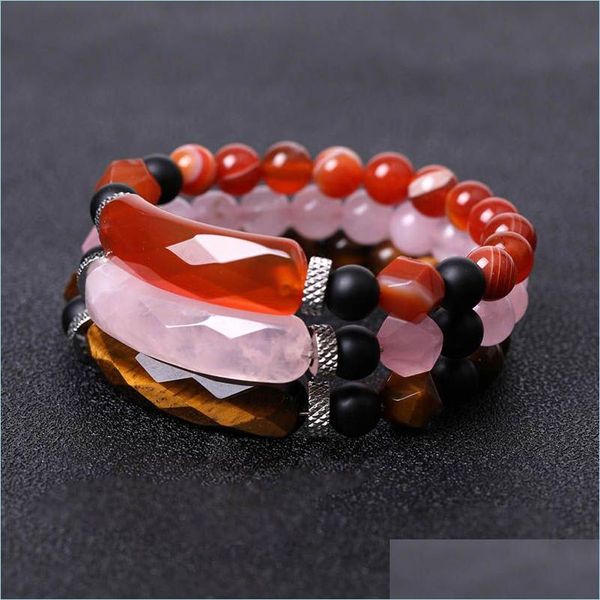 Bracciale con perline sfaccettate con prisma in pietra naturale Bracciale con perline semipreziose con occhio di tigre Quarzo rosa Agata rossa Giada gialla Bracciali Yoga Wris Dhbqn