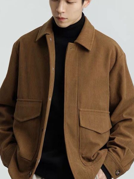 Men's Leather Faux Gmiixder Elegant Corduroy Jacket Spring Autumn Autumn vintage Preppy Korean Casual Trend Cityboy Bomber 221122