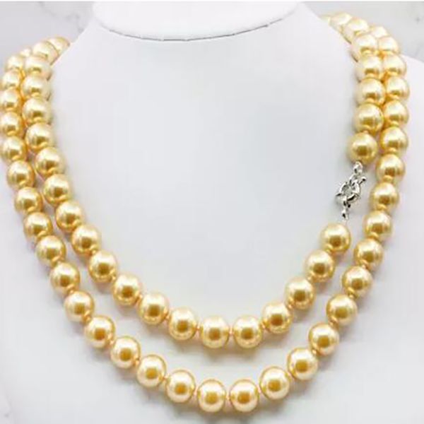 Pietra naturale 12 mm color oro AAA South Shell Pearl Necklace 36 pollici