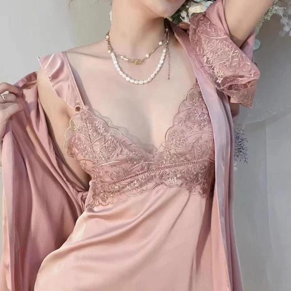 Damen-Nachtwäsche, Braut-Robe, Anzug mit Chemise, Nachthemd, Sommer-Frauen, Brautjungfer, Spitzen-Kimono, Hochzeit, Bademantel, Kleid-Set, Satin-Nachtwäsche