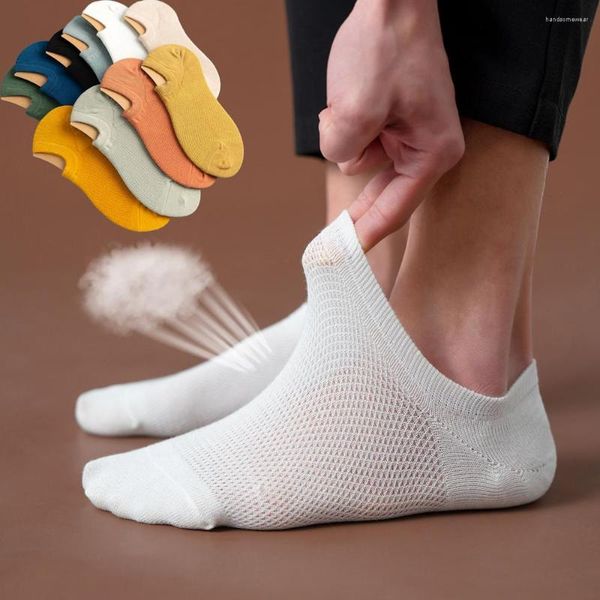 10 pares de meias masculinas invisíveis Malha de corte baixo meias de tornozelo casuais invisíveis de algodão antiderrapantes duráveis tamanho 6-11