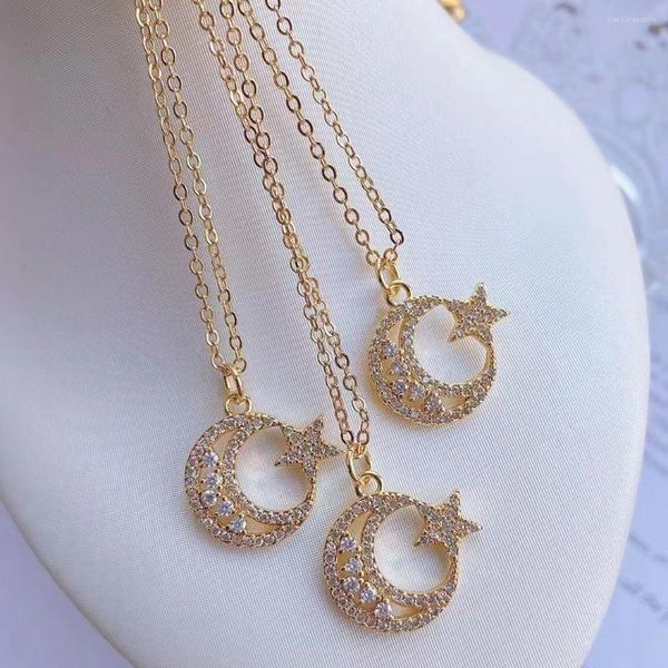 Collane con ciondolo 5 pezzi cristallo luna a forma di stella zircone donna catena d'oro creativa INS stile semplice tendenza gioielli per festa di compleanno