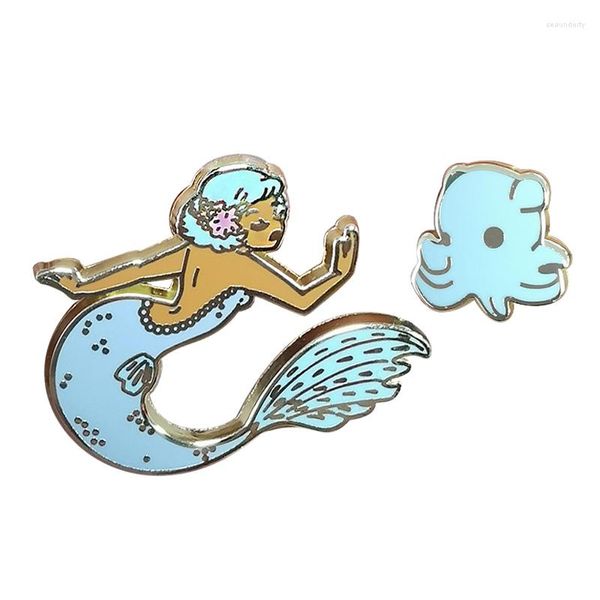 Spille Pretty Mint Mermaid Smalto Pin Set Friends Unique Art Decor