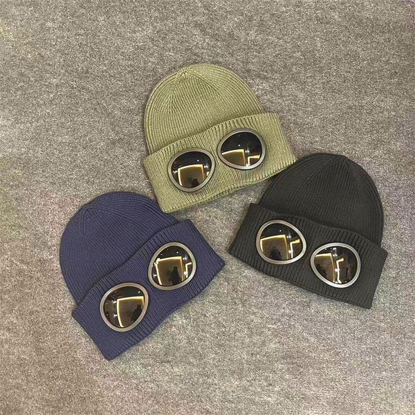 Два очка для линз Goggles Beanies Мужчины вязаные шляпы кепки черепа на открытом воздухе Женщины Зимняя шапочка черная серая капота Горрос